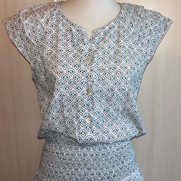 Perry Walker Collective blue mini dress ruffle hem button top Sz S - Picture 2 of 11